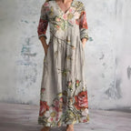 Claire | Robe Maxi Fleurie Col V Tendance Élégant