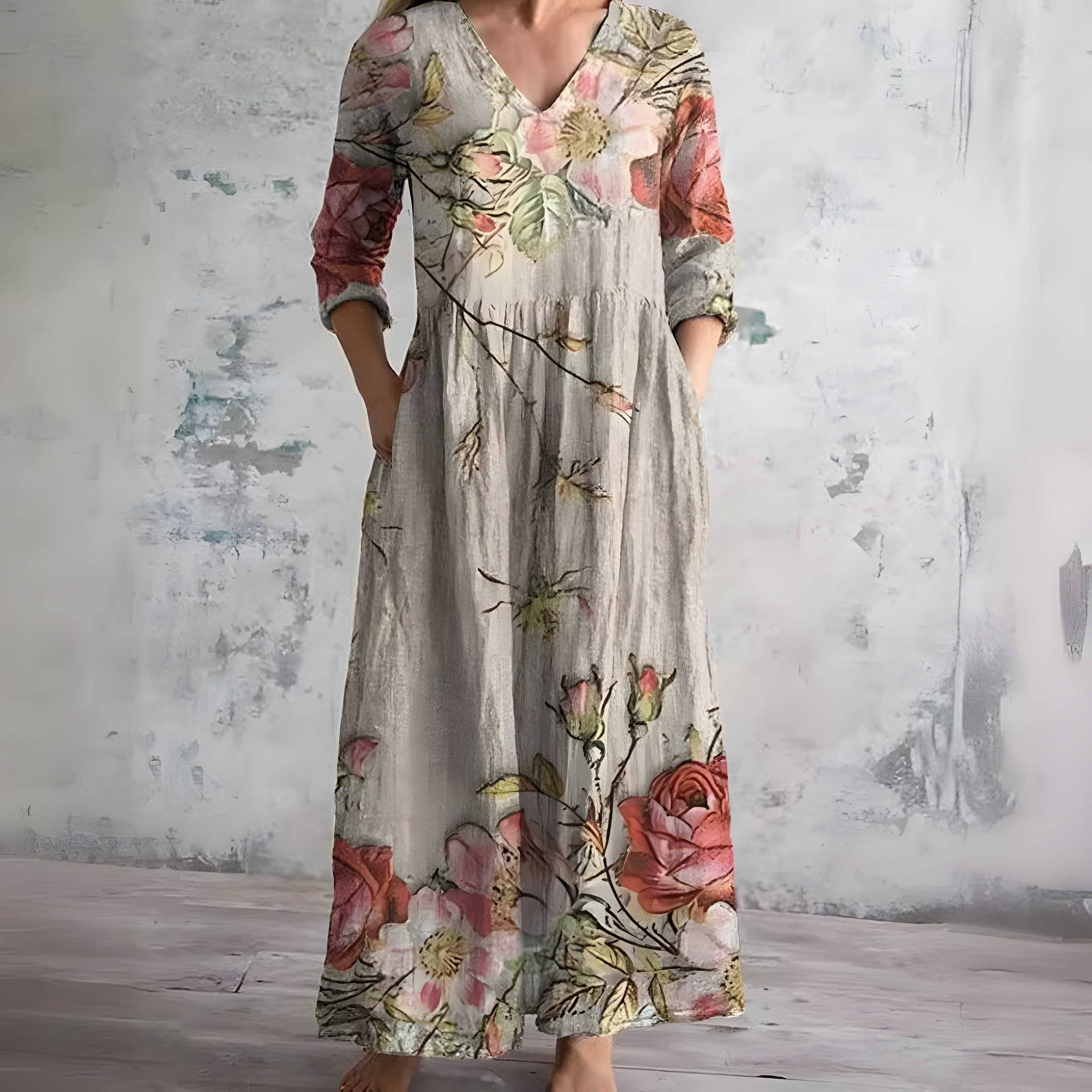 Claire | Robe Maxi Fleurie Col V Tendance Élégant