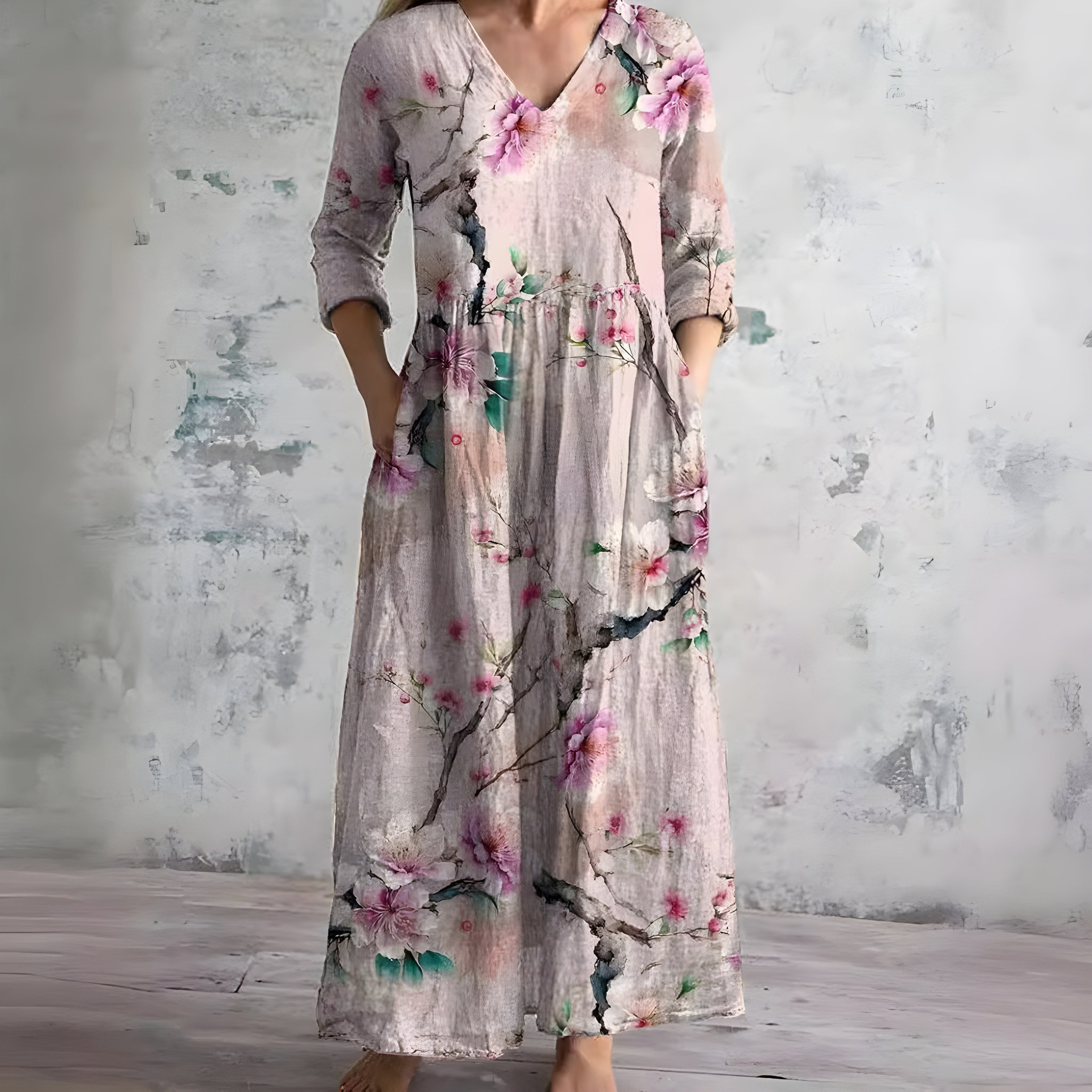 Claire | Robe Maxi Fleurie Col V Tendance Élégant