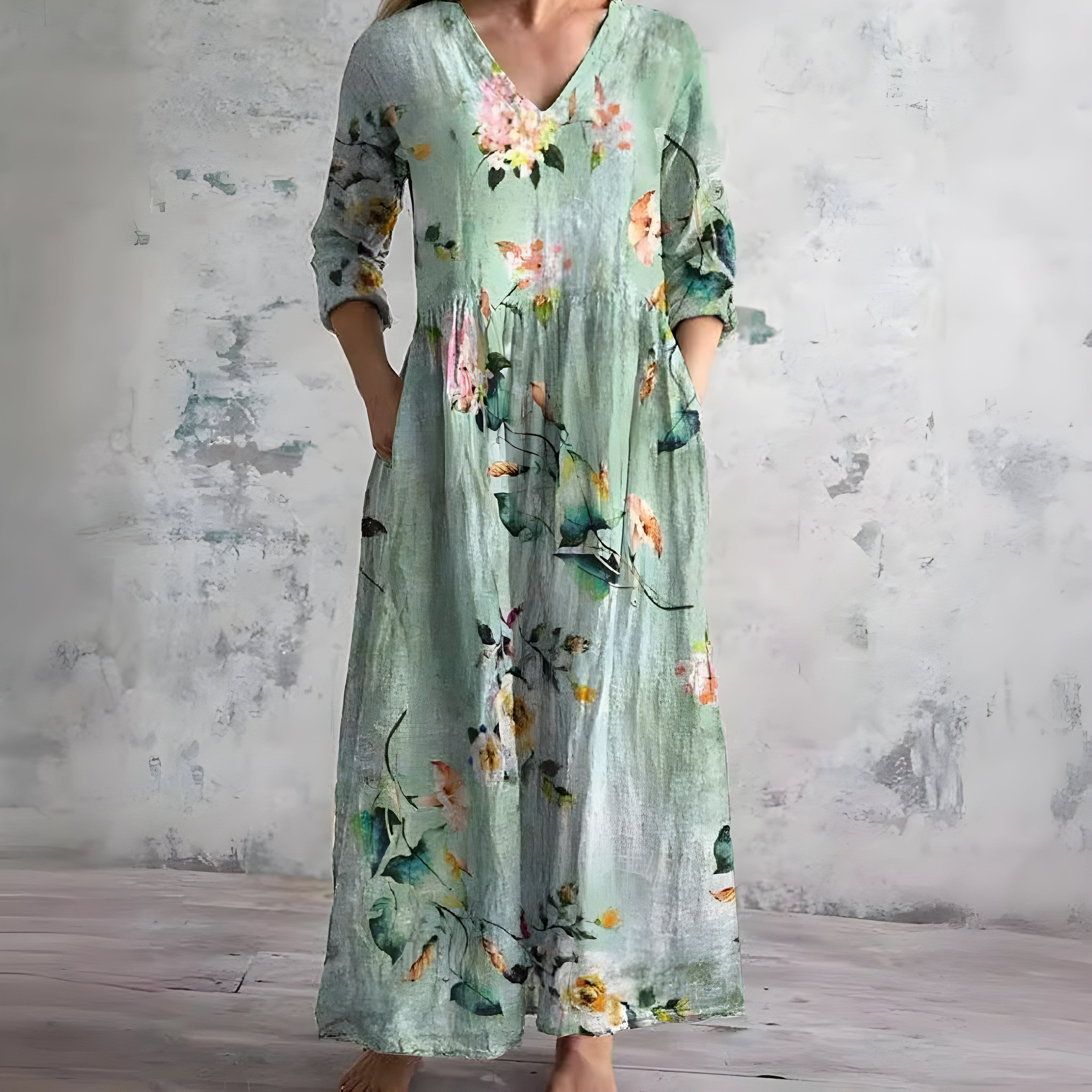 Claire | Robe Maxi Fleurie Col V Tendance Élégant