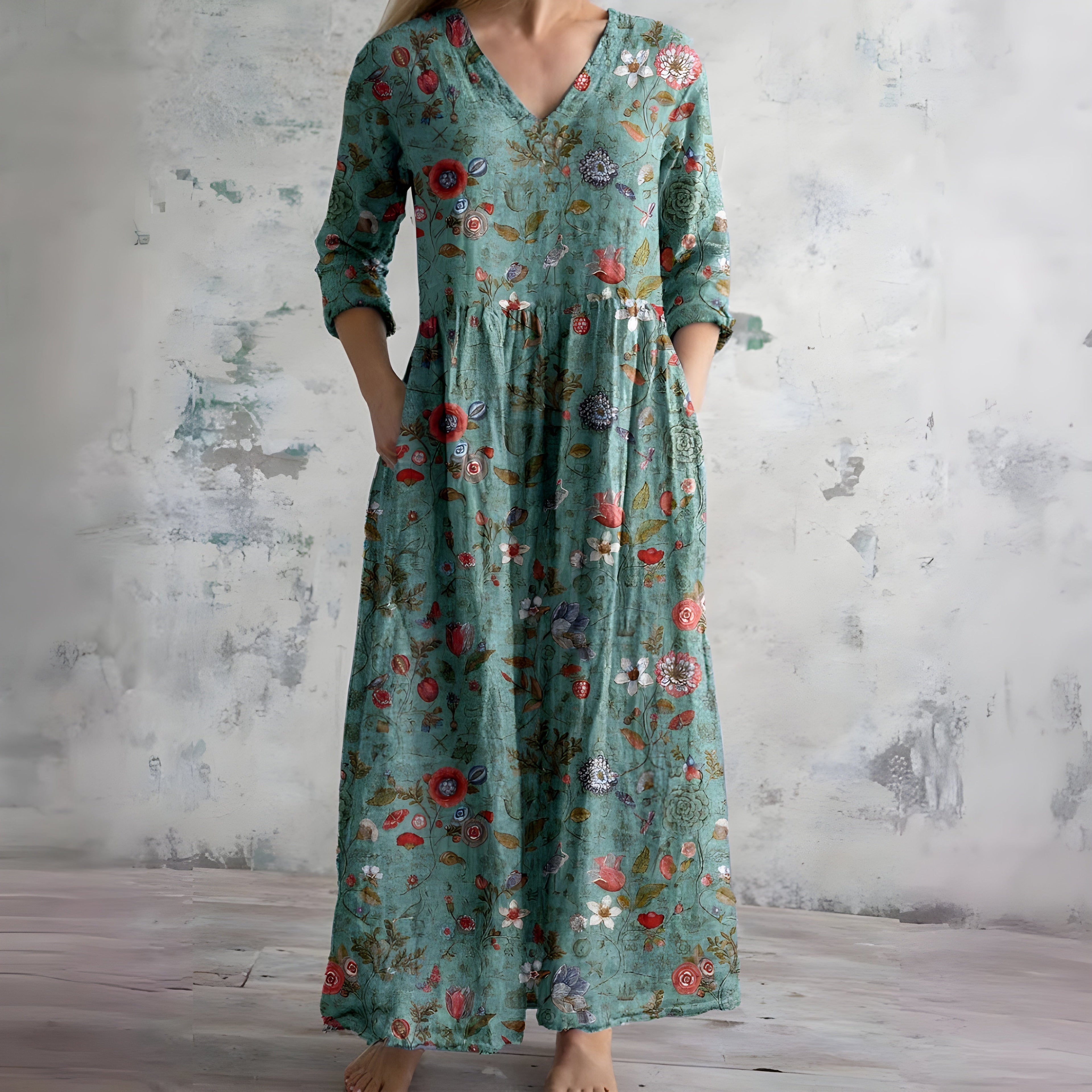 Claire | Robe Maxi Fleurie Col V Tendance Élégant