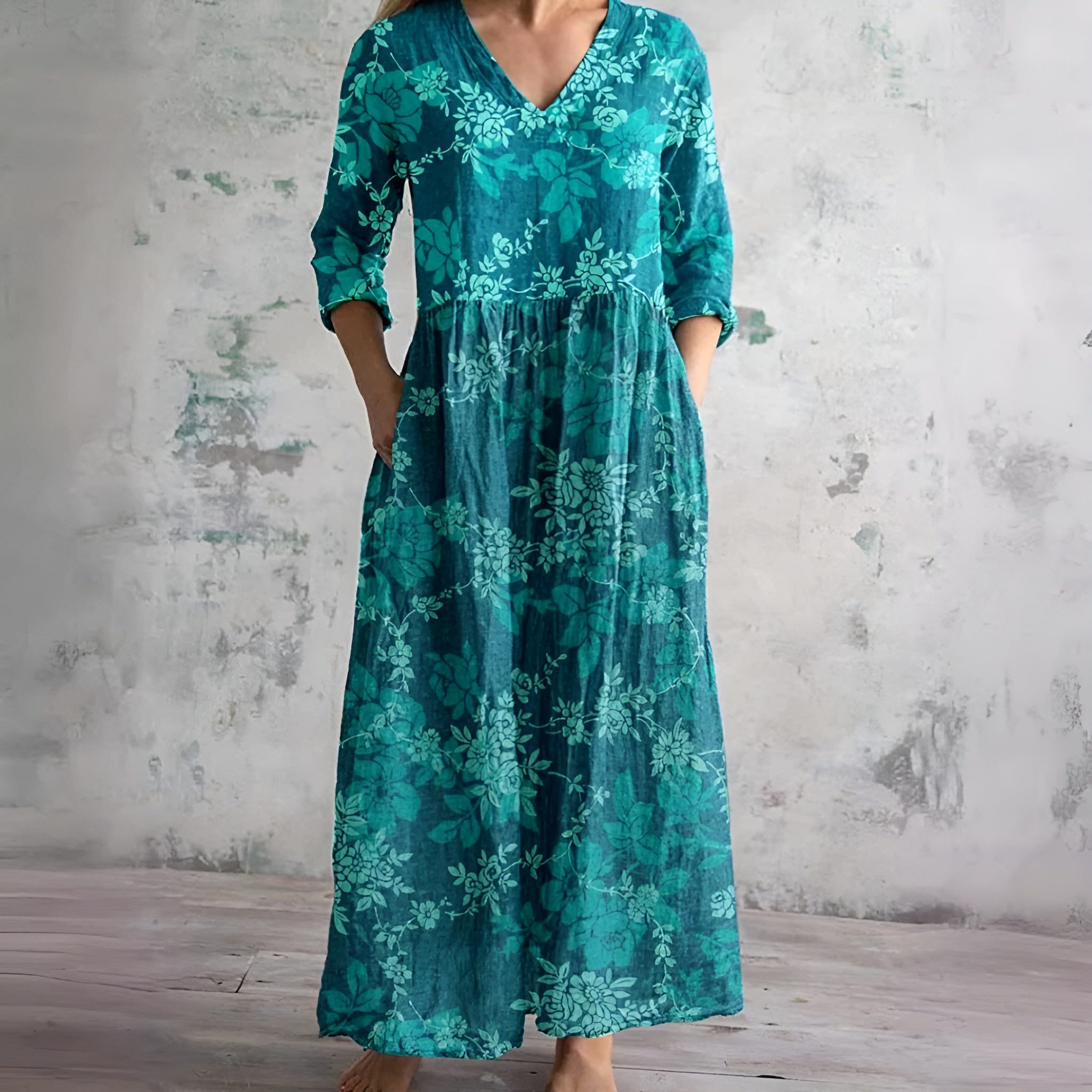 Claire | Robe Maxi Fleurie Col V Tendance Élégant