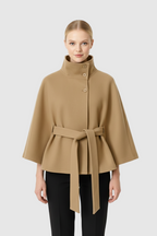 Sofia – Manteau laine femme à col élégant – Beige