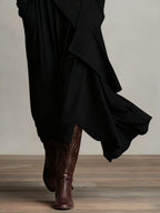 Robe longue asymétrique à col haut et plissé violet (collier non inclus)