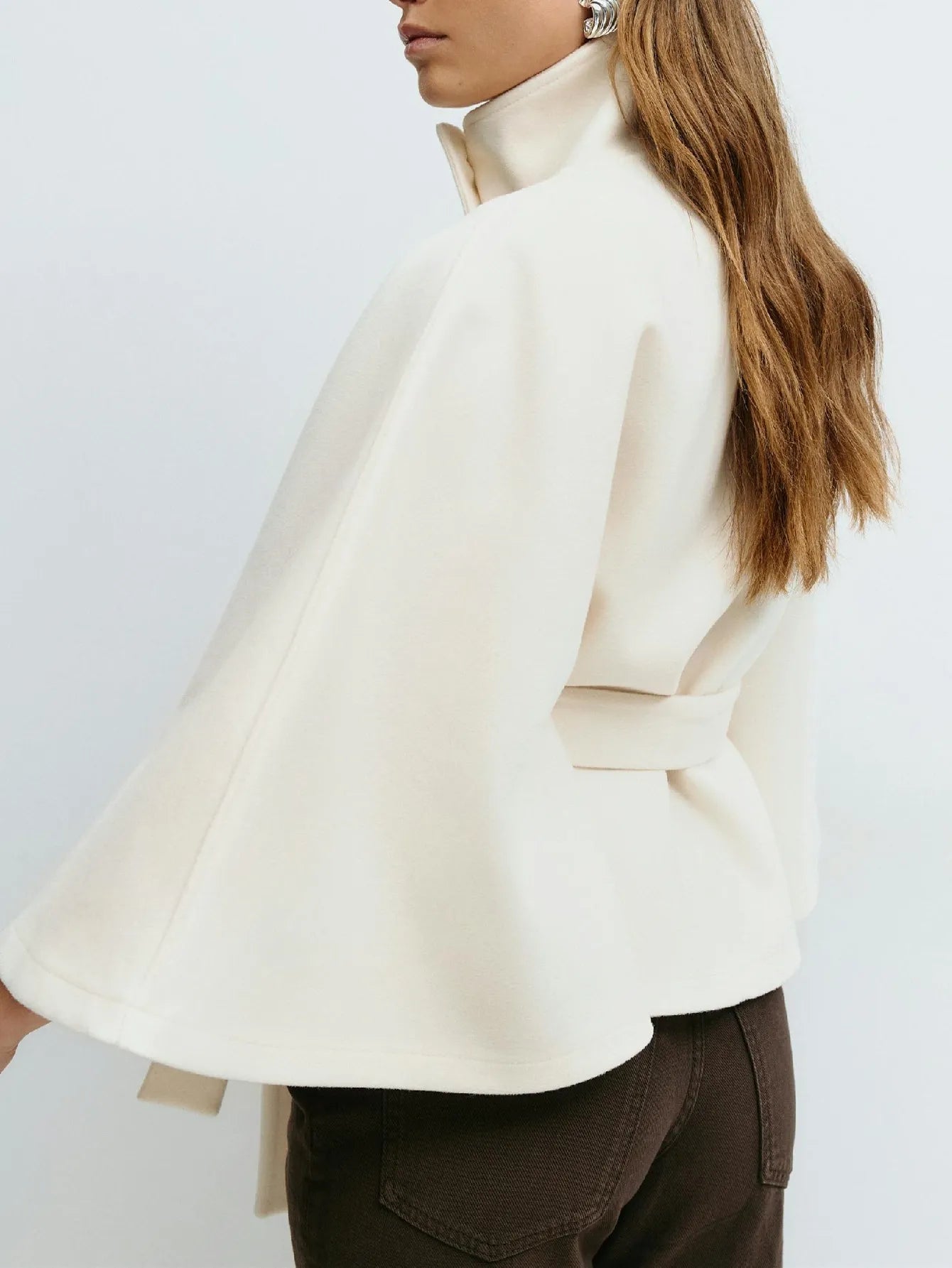Manteau Cape à Col Montant Ceinture Coat