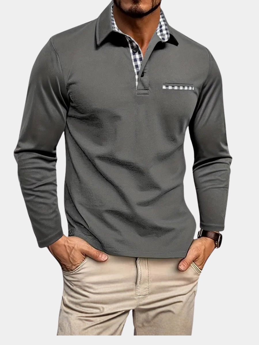 Louisette – Polo homme manches longues ajusté – Gris