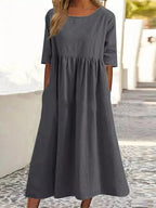 Claire - Robe Mi-Longue Lin Décontractée Femme