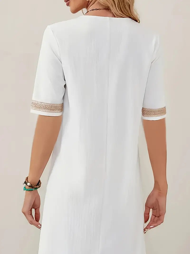 Aurélie - Robe Lin Col V Crochet Femme