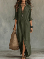 Robe-chemise longue style bohème pour femme - Karen