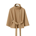 Manteau Cape à Col Montant Ceinture Coat