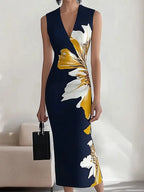 Robe Midi Femme Cintrée Fleurie - Sarah – Bleu