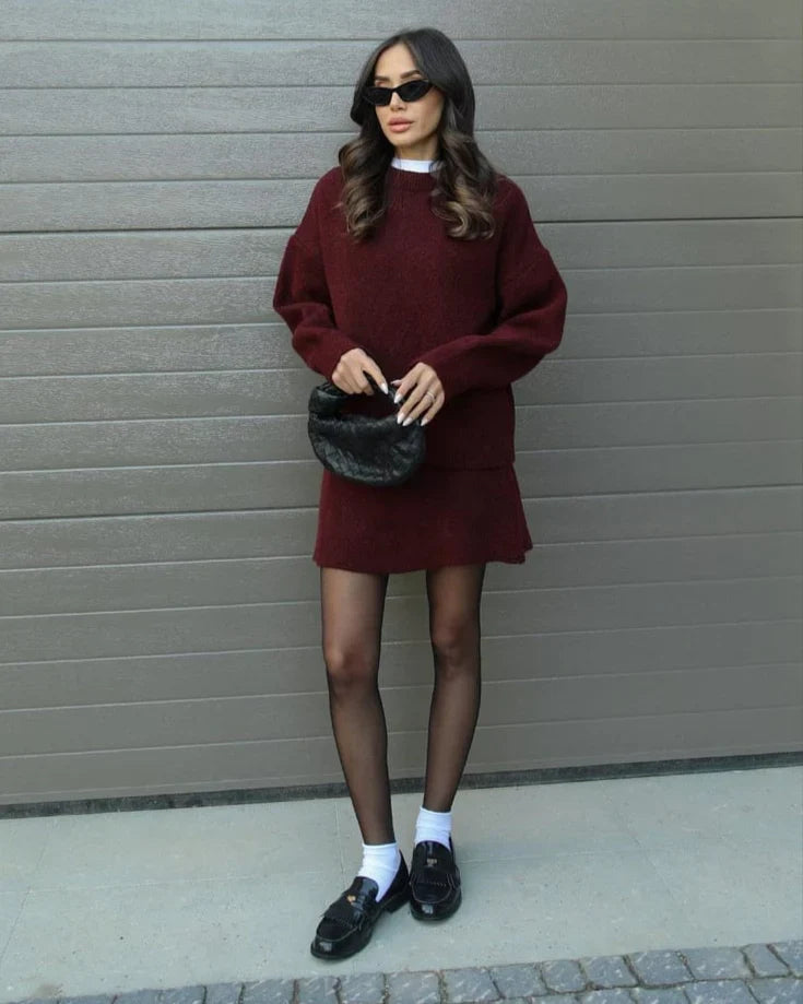 Léa™ | Ensemble Pull & Jupe en Maille Élégante