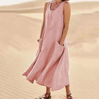 Agathe - Robe Lin Sans Manches Longue Femme – Rose