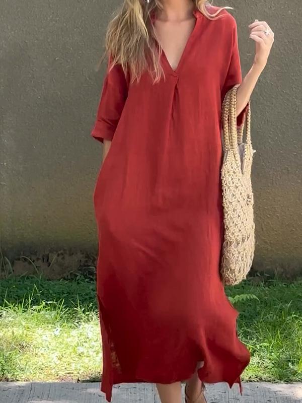 Robe Longue Femme en Lin Élégante - Nadine – Rouge