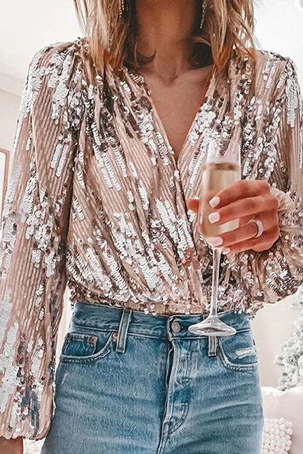 Blouse Femme À Paillettes Manches Longues - Ophélie – S