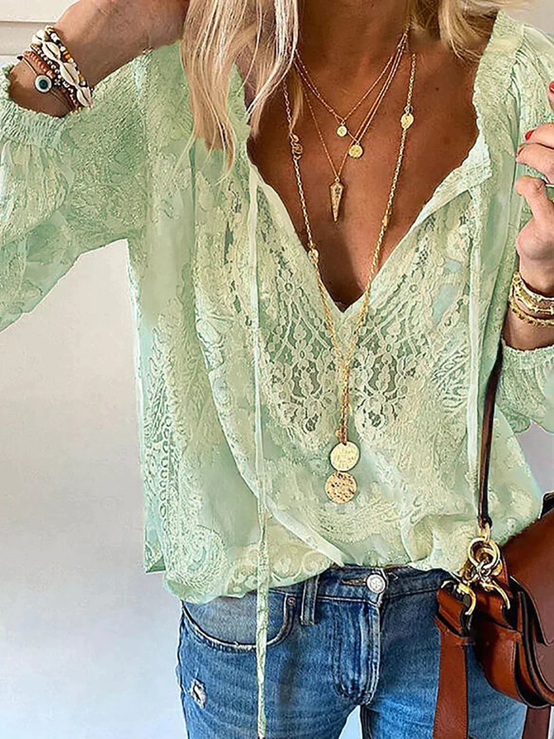 Blouse Femme En Dentelle Col V Bohème - Apolline