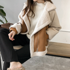 Lina - Veste femme aviateur peau lainée – Marron