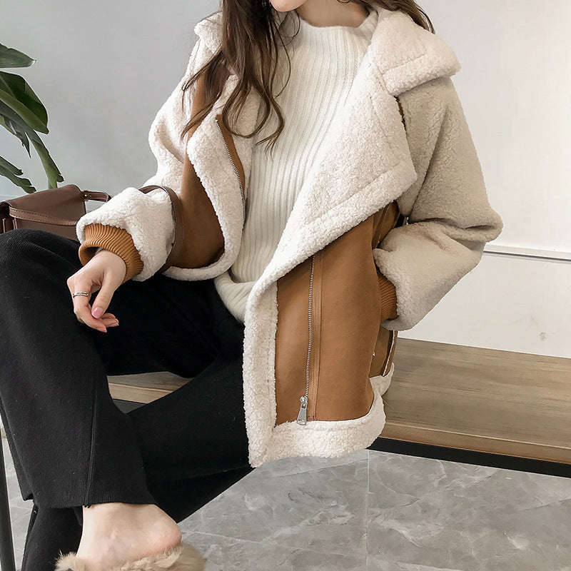 Lina - Veste femme aviateur peau lainée – Marron