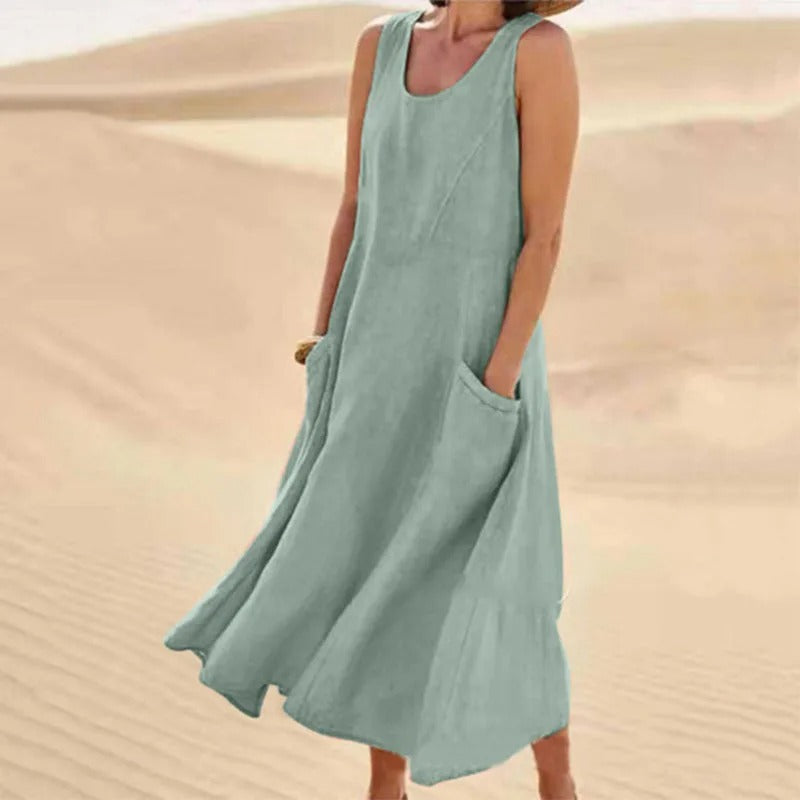 Agathe - Robe Lin Sans Manches Longue Femme