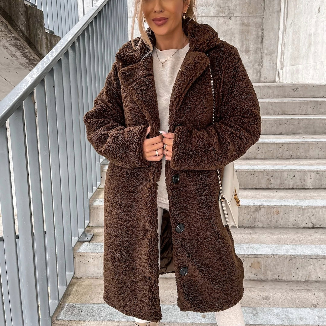 Elina - Manteau long teddy femme