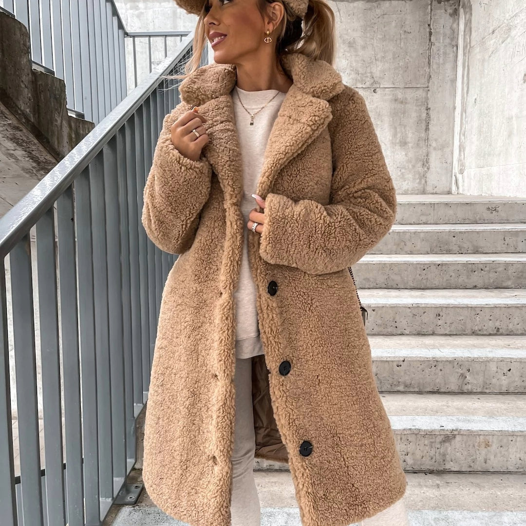 Elina - Manteau long teddy femme – Beige