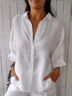 Stéphanie - Chemise en Lin Légère Boutonnée Femme – Blanc