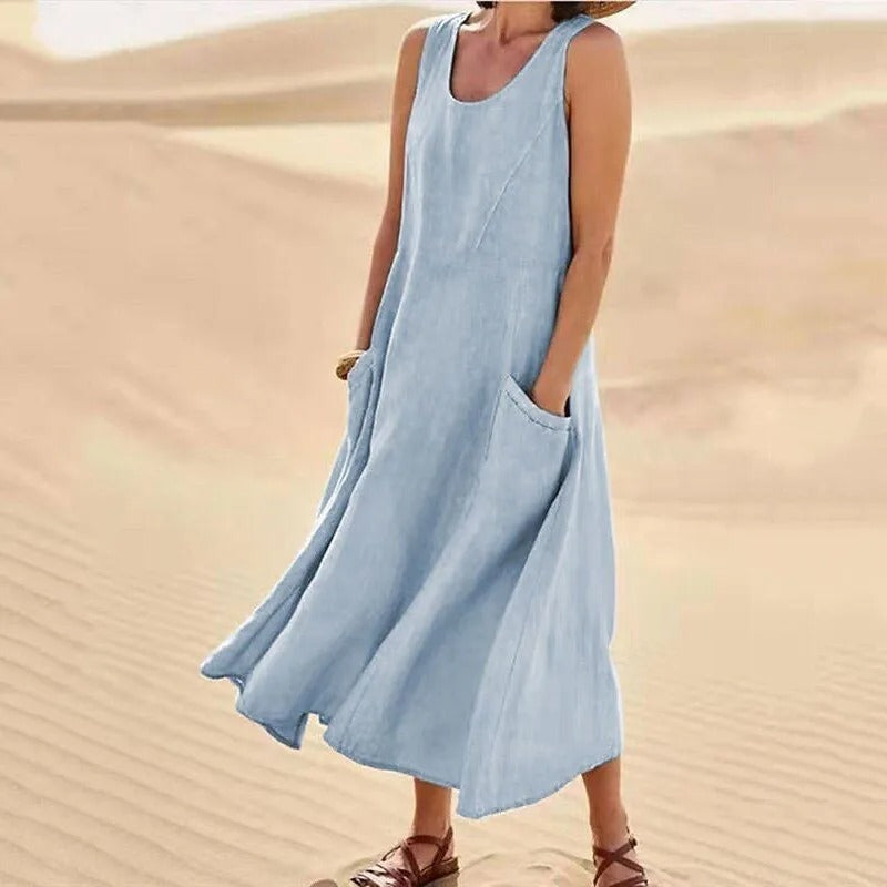Agathe - Robe Lin Sans Manches Longue Femme