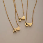 Minimalist Initial Necklace with Heart Charm