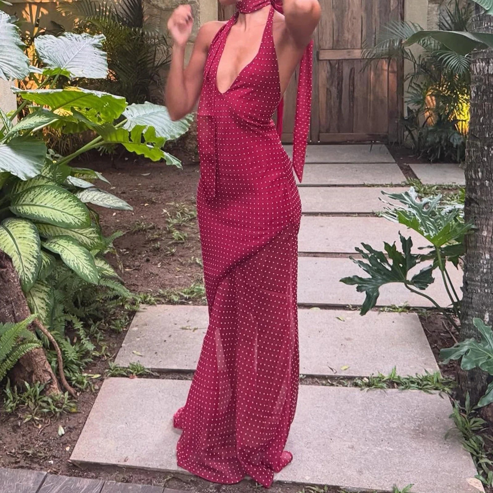 Emma | Robe Maxi Halter Transparente Tendance Printanier