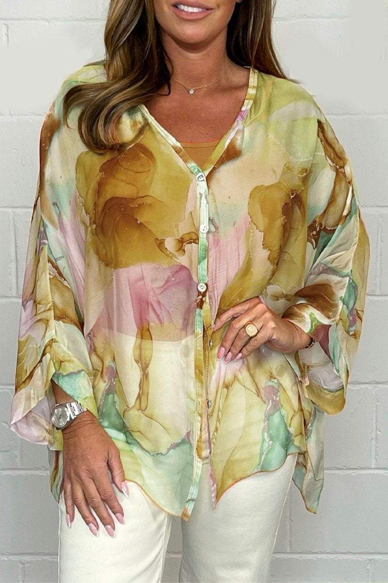 Chemise Femme Imprimée Manches Longues Oversize - Romy – Marron et rose