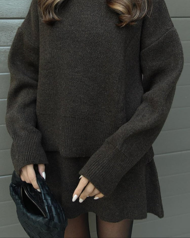 Léa™ | Ensemble Pull & Jupe en Maille Élégante