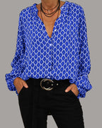 Blouse Femme Imprimée Col V Manches Longues - Charlotte – Noir