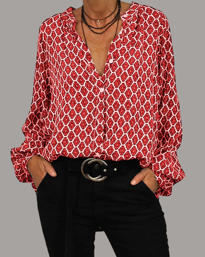 Blouse Femme Imprimée Col V Manches Longues - Charlotte