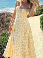 Camille | Robe Midi Florale Jaune Tendance Élégant