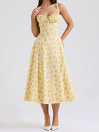 Camille | Robe Midi Florale Jaune Tendance Élégant