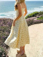 Camille | Robe Midi Florale Jaune Tendance Élégant