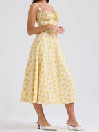 Camille | Robe Midi Florale Jaune Tendance Élégant