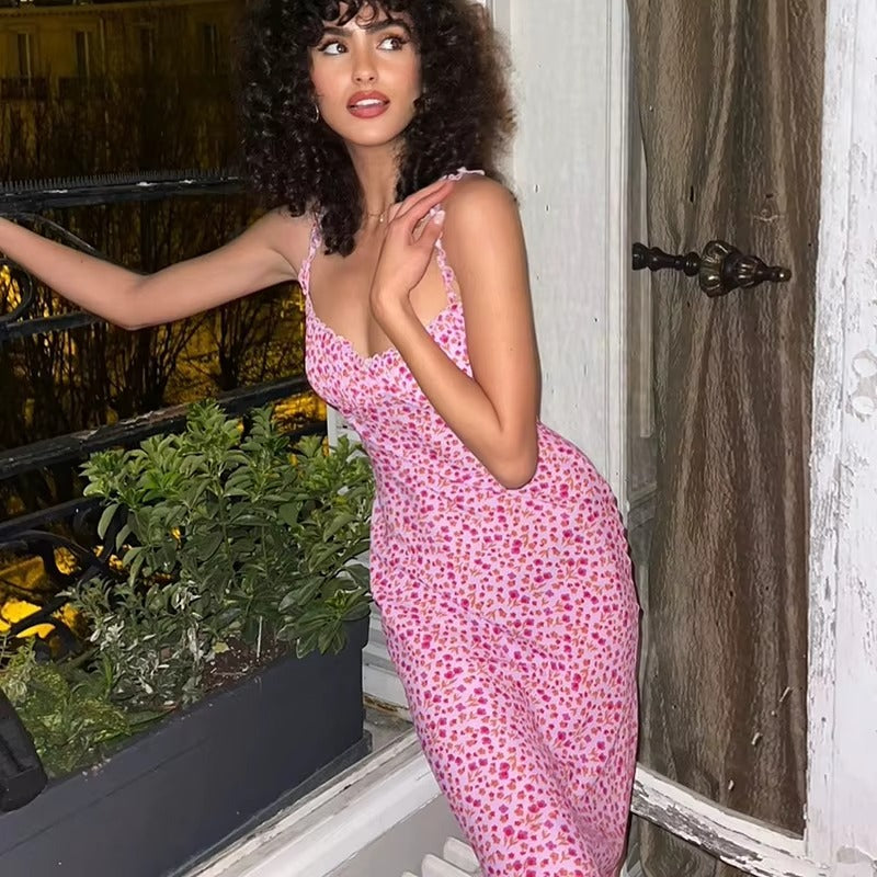 Camille | Robe Midi à Volants Imprimée Tendance Élégante