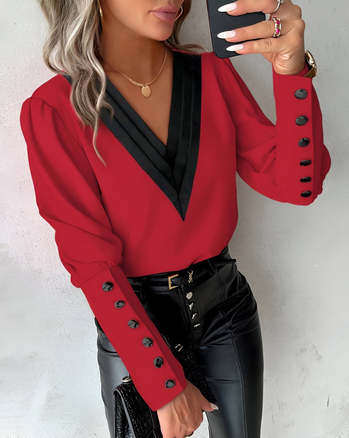 Blouse Femme Col V À Manches Bouffantes - Roxane