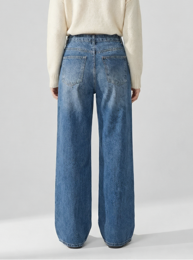 Jean Large Taille Asymétrique à Boutons Salia