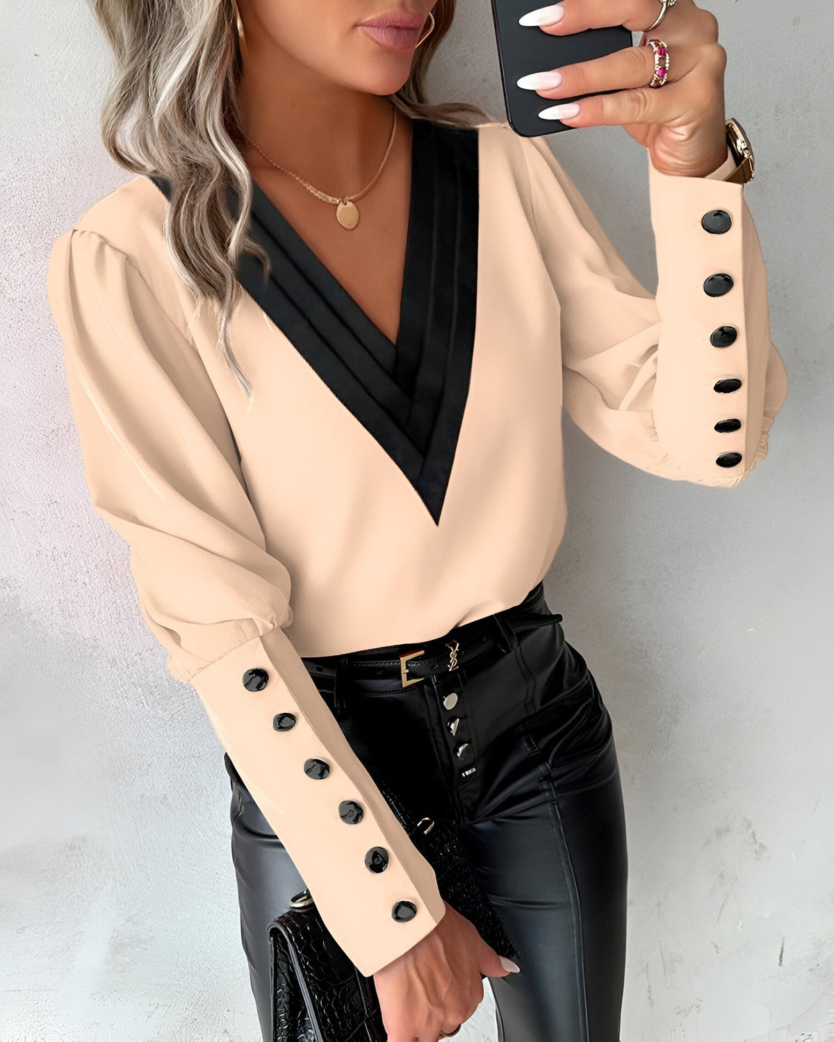 Blouse Femme Col V À Manches Bouffantes - Roxane