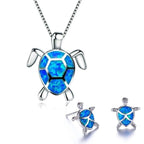 Exclusive Opal & Silver Sea Turtle Necklace and Earring Set