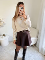 Pull manches dentelle beige