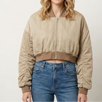 Veste Bomber Femme Courte à Manches Froncées