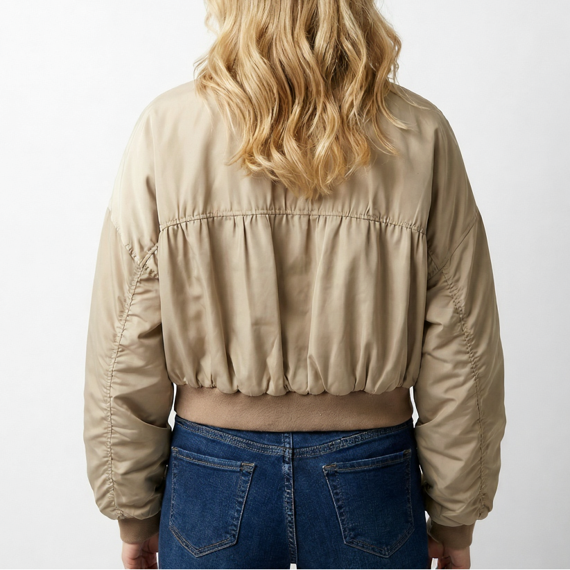 Veste Bomber Femme Courte à Manches Froncées