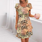 Audrey - Robe Courte Femme Léopard à Volants – Jaune