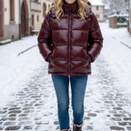 Doudoune Brillante à Capuche