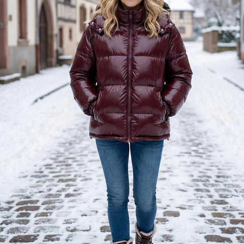 Doudoune Brillante à Capuche